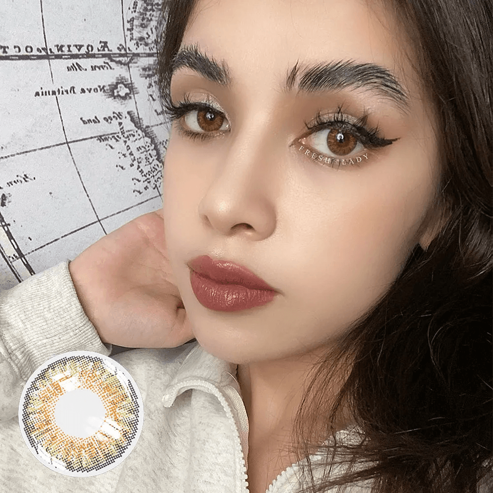 "Enhance your eye colour with our FreshLady Three Tone Pure Hazel Col